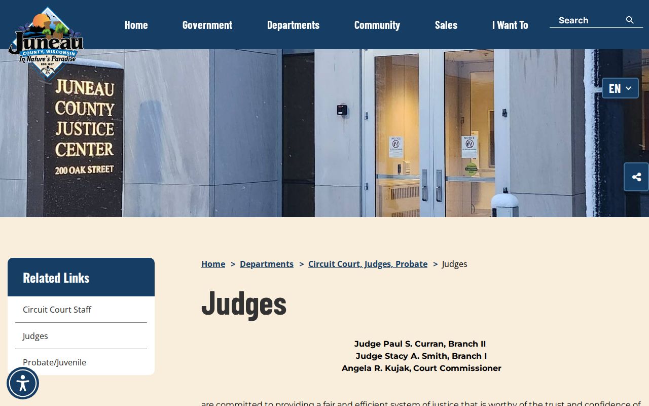 Juneau County criminal court branches and circuit judges