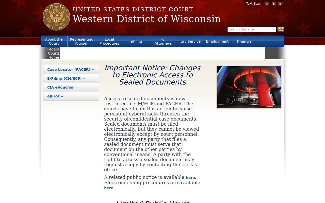 Western District of Wisconsin federal court for Juneau County criminal cases