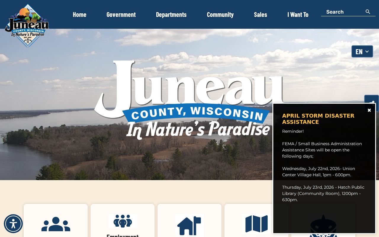 Juneau County criminal records navigation on the county government website