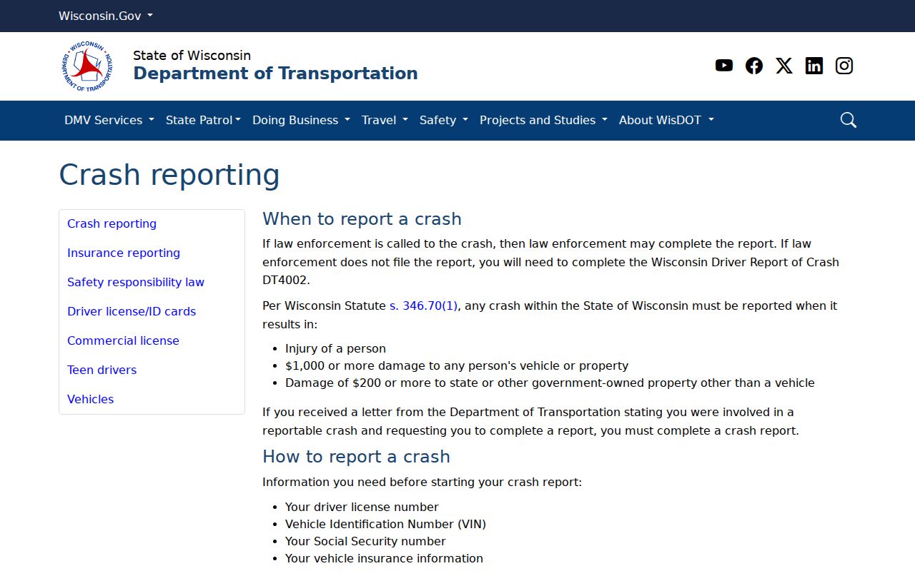 Wisconsin crash report access for a New Lisbon police event